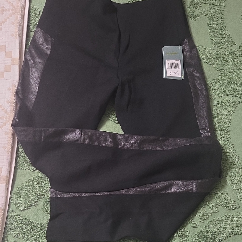 Lysse Black Leggings with Faux Leather Detail